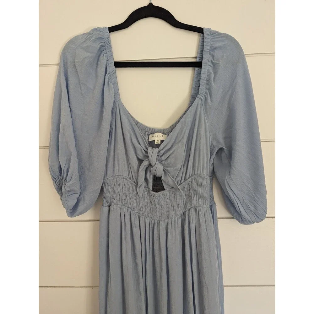Mable Dress Womens Medium Maxi Vici Boho Puff Sleeve Flutter Light Blue - Picture 3 of 10